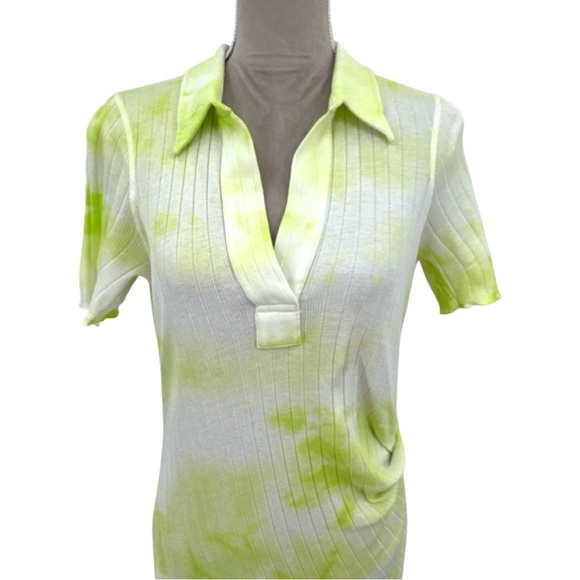 Helmut Lang Polo Midi Dress - Green Batic Tie Dye Draped Cotton Rib - Medium - Picture 4 of 10